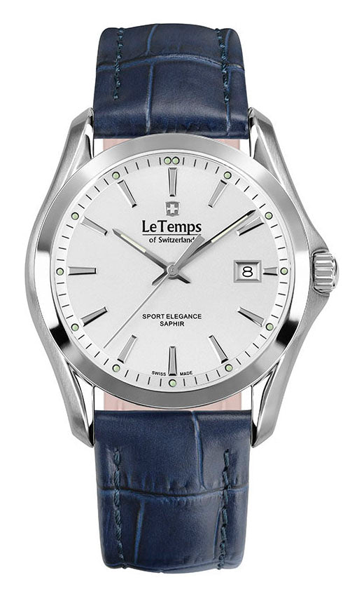 Sport Elegance Gent Herrenuhr mit dunkelblauem Lederarmband – Saphirglas