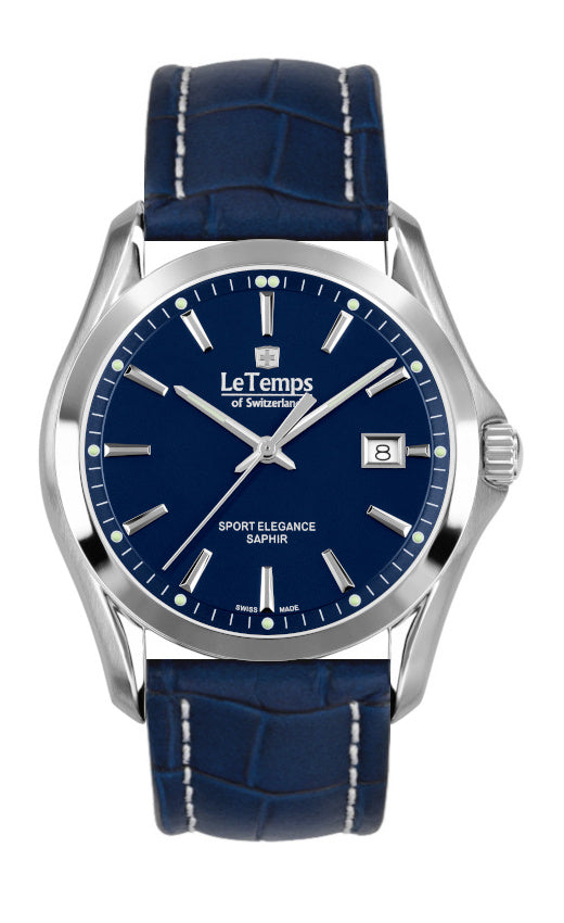 Sport Elegance Gent Herrenuhr mit dunkelblauem Lederarmband – Saphirglas