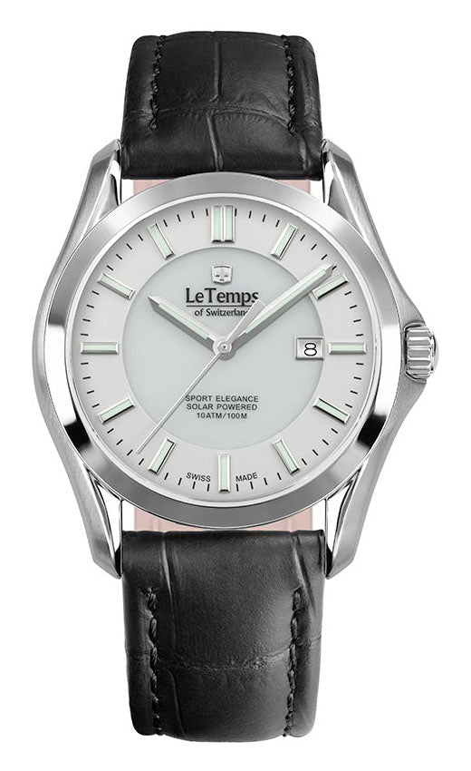 Sport Elegance Gent Solar Herrenuhr mit schwarzem Lederarmband