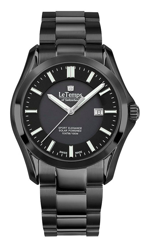 Sport Elegance Gent Solar Herrenuhr mit schwarzem Edelstahlarmband