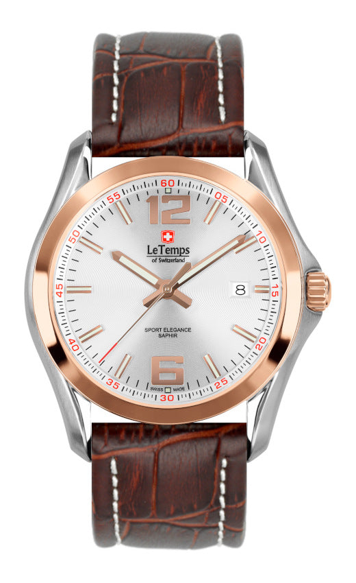 Sport Elegance Gent Herrenuhr mit weißem Lederarmband – Saphirglas