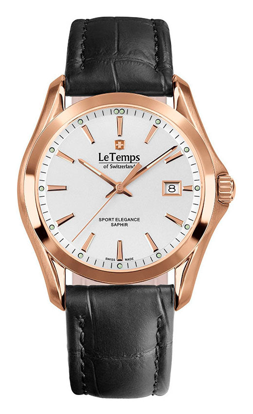 Sport Elegance Gent Herrenuhr mit schwarzem Lederarmband – Saphirglas