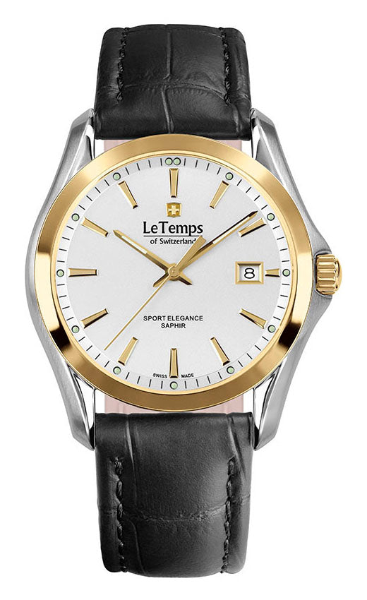 Sport Elegance Gent Herrenuhr mit schwarzem Lederarmband – Saphirglas