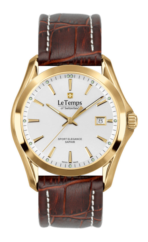 Sport Elegance Gent Herrenuhr mit vergoldetem Lederarmband – Saphirglas