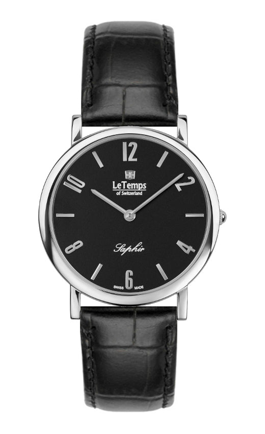 Zafira Slim Unisex Uhr mit silbernem Lederarmband – Saphirglas