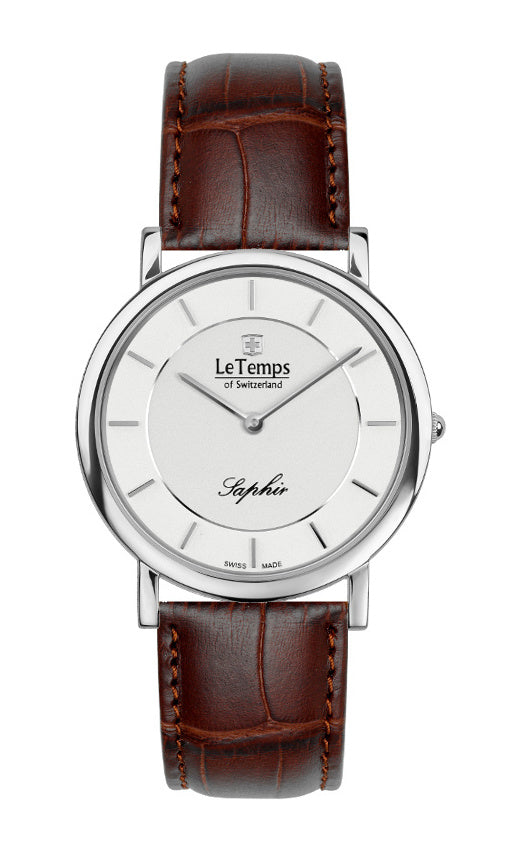 Zafira Slim Unisex Uhr mit silbernem Lederarmband – Saphirglas