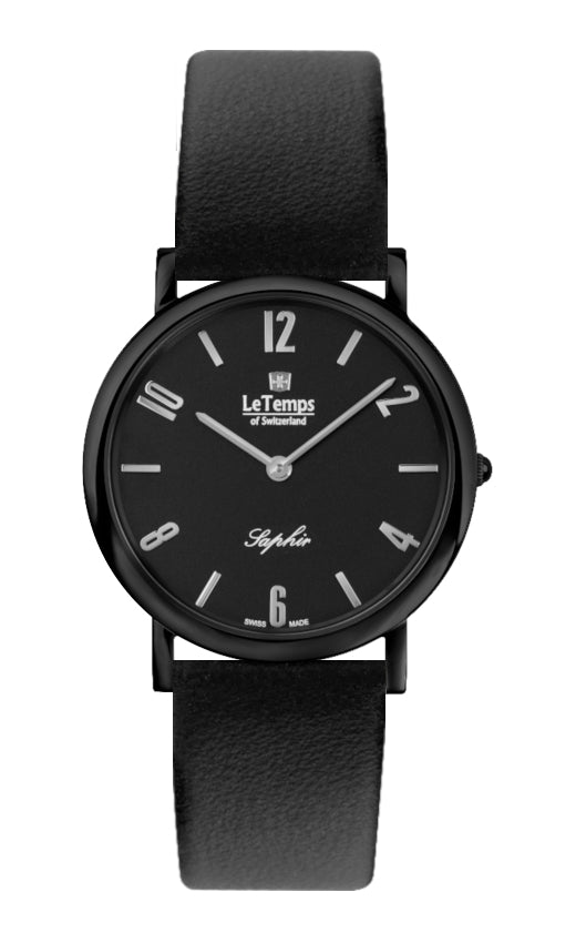 Zafira Slim Unisex Uhr mit schwarzem Lederarmband – Saphirglas