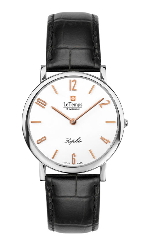 Zafira Slim Unisex Uhr mit silbernem Lederarmband – Saphirglas