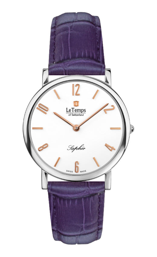 Zafira Slim Unisex Uhr mit silbernem Lederarmband – Saphirglas