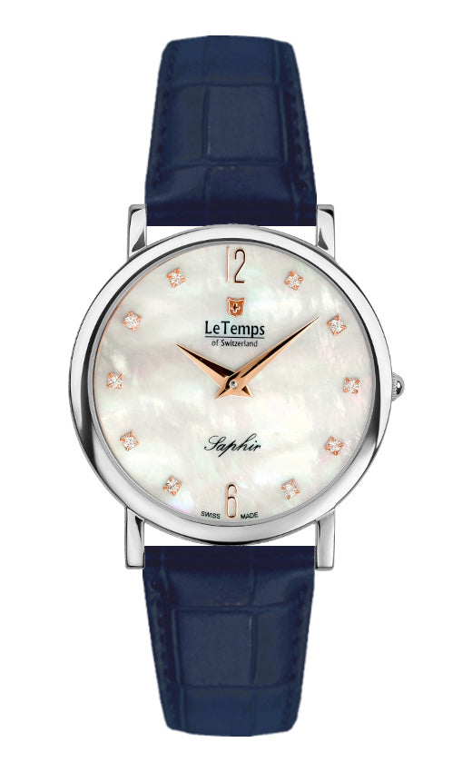 Zafira Slim Unisex Uhr mit silbernem Lederarmband – Saphirglas