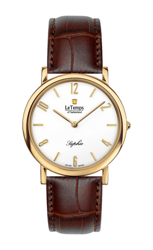 Zafira Slim Unisex Uhr mit vergoldetem Lederarmband – Saphirglas