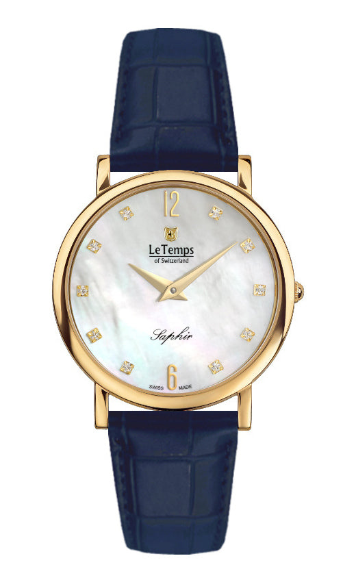 Zafira Slim Unisex Uhr mit vergoldetem Lederarmband – Saphirglas
