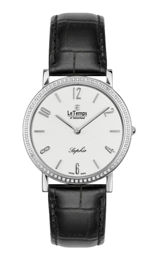 Zafira Slim Swarovski Unisex Uhr mit silbernem Lederarmband – Saphirglas