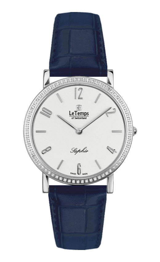Zafira Slim Swarovski Unisex Uhr mit silbernem Lederarmband – Saphirglas
