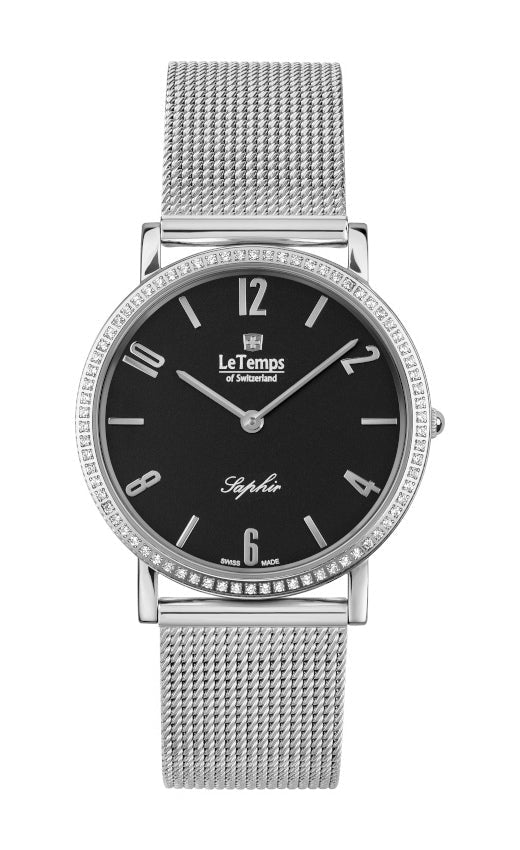 Zafira Slim Swarovski Unisex Uhr mit silbernem Lederarmband – Saphirglas