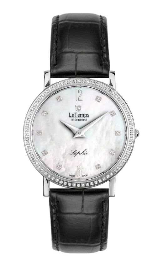 Zafira Slim Swarovski Unisex Uhr mit silbernem Lederarmband – Saphirglas