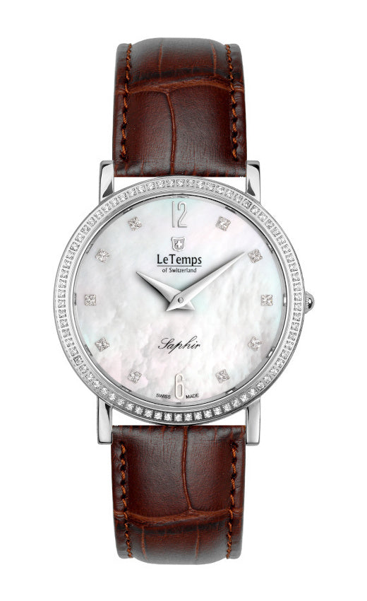 Zafira Slim Swarovski Unisex Uhr mit silbernem Lederarmband – Saphirglas