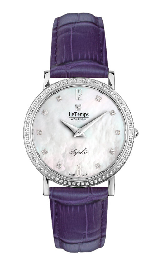 Zafira Slim Swarovski Unisex Uhr mit silbernem Lederarmband – Saphirglas