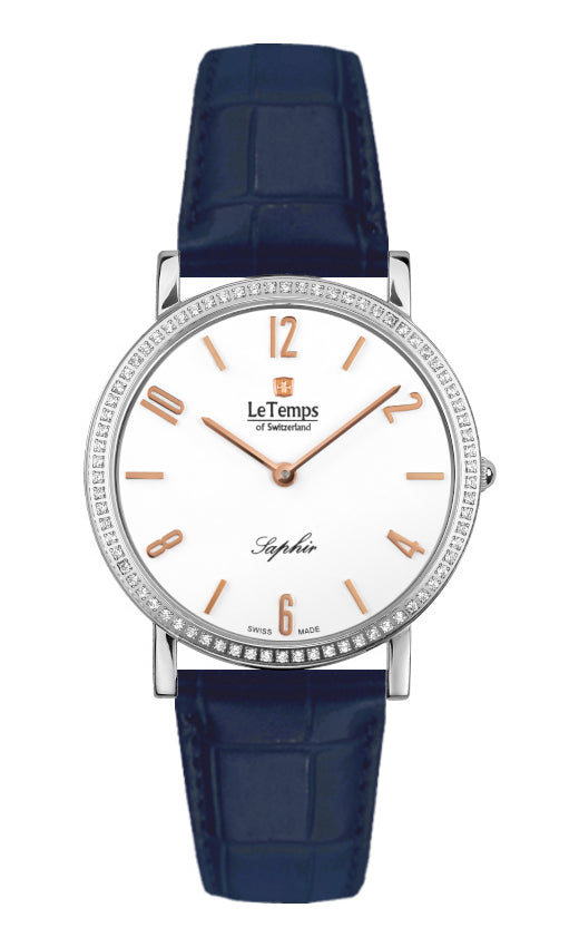 Zafira Slim Swarovski Unisex Uhr mit dunkelblauem Lederarmband