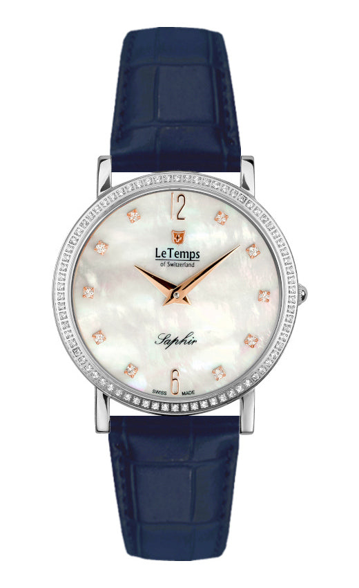 Zafira Slim Swarovski Unisex Uhr mit dunkelblauem Lederarmband