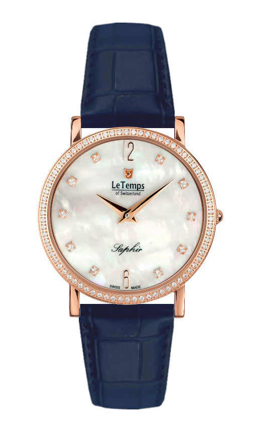 Zafira Slim Swarovski Unisex Uhr mit dunkelblauem Lederarmband