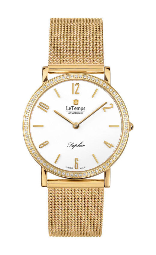 Zafira Slim Swarovski Unisex Uhr mit vergoldetem Milanaisearmband