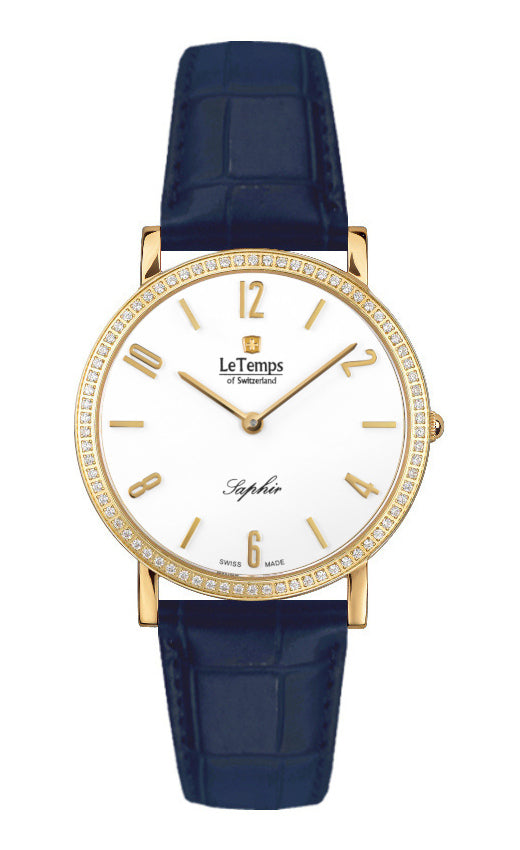 Zafira Slim Swarovski Unisex Uhr mit dunkelblauem Lederarmband