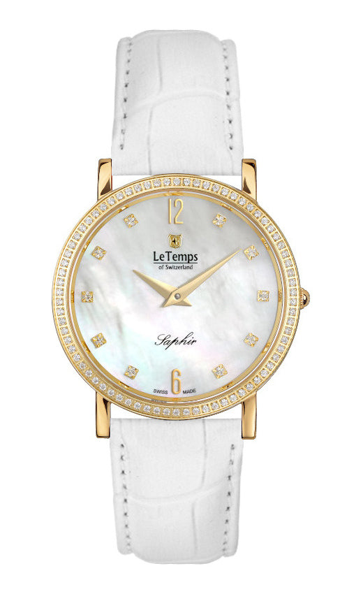 Zafira Slim Swarovski Unisex Uhr mit weißem Lederarmband – Saphirglas