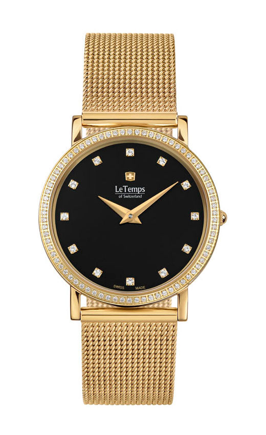 Zafira Slim Swarovski Unisex Uhr mit vergoldetem Milanaisearmband