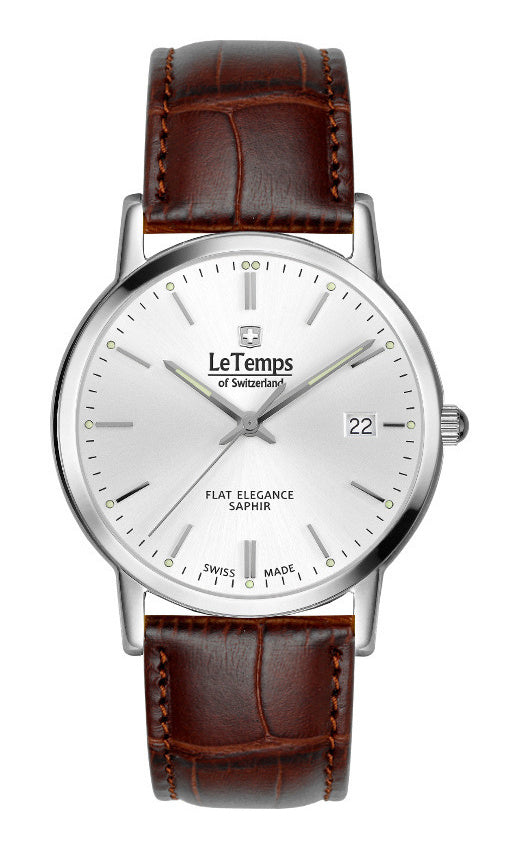 Flat Elegance Gent Herrenuhr mit braunem Lederarmband – Saphirglas