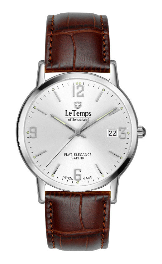 Flat Elegance Gent Herrenuhr mit braunem Lederarmband – Saphirglas