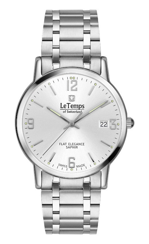 Flat Elegance Gent Herrenuhr mit silbernem Edelstahlarmband – Saphirglas
