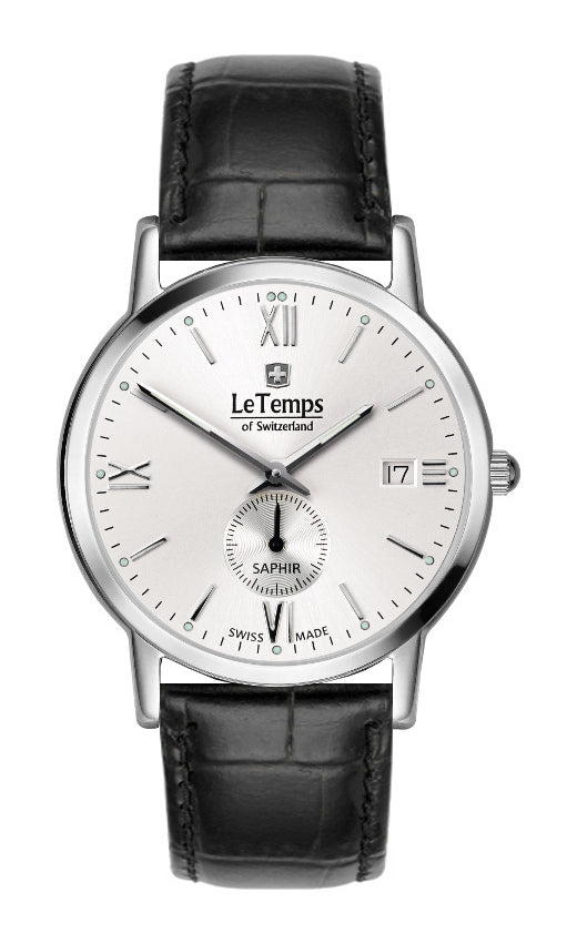 Flat Elegance Gent Herrenuhr mit silbernem Lederarmband – Saphirglas