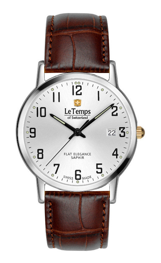 Flat Elegance Gent Herrenuhr mit braunem Lederarmband – Saphirglas