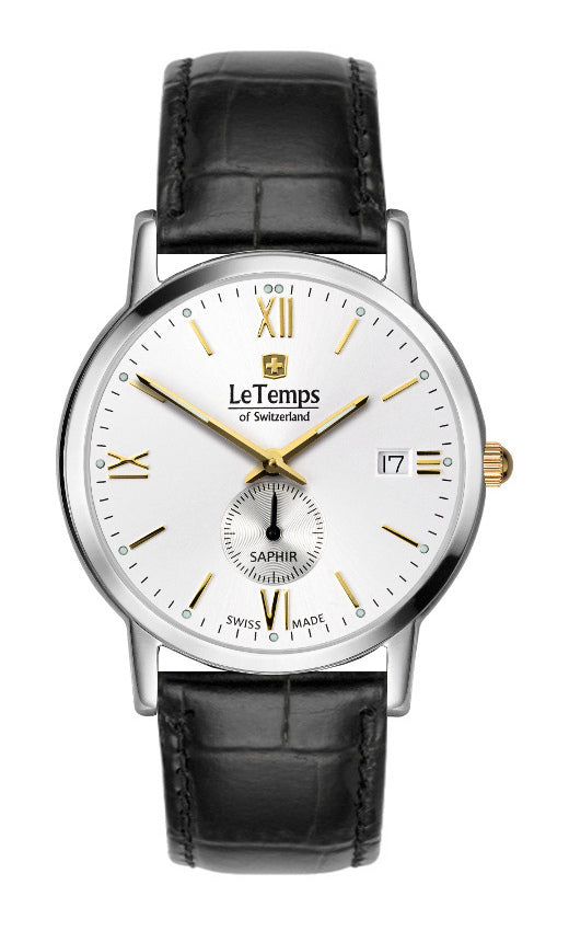 Flat Elegance Gent Herrenuhr mit schwarzem Lederarmband – Saphirglas