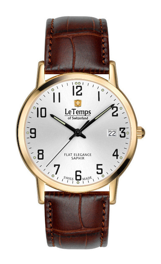 Flat Elegance Gent Herrenuhr mit braunem Lederarmband – Saphirglas