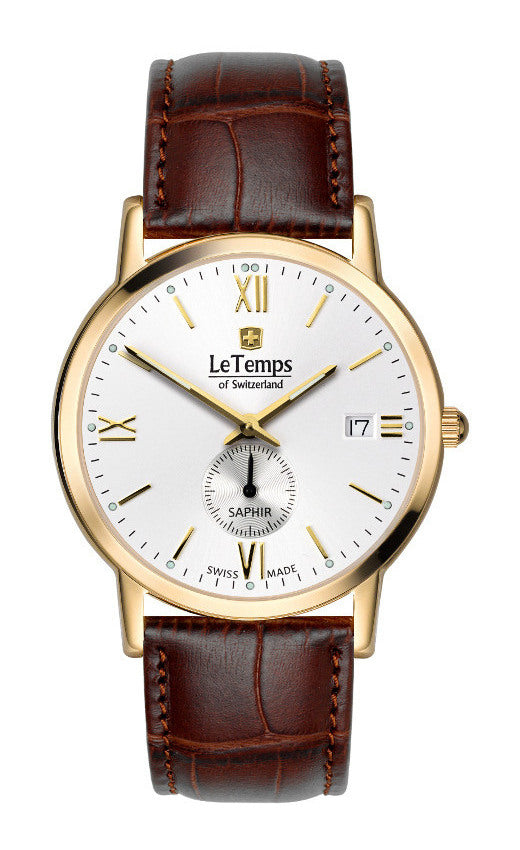 Flat Elegance Gent Herrenuhr mit braunem Lederarmband – Saphirglas