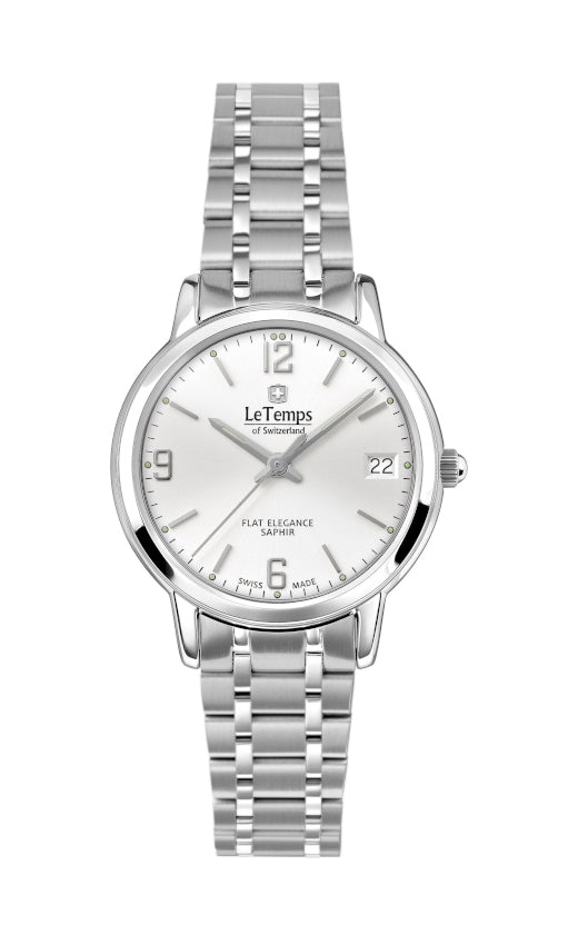 Flat Elegance Lady Damenuhr mit silbernem Edelstahlarmband – Saphirglas