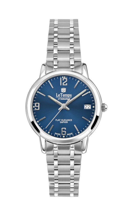 Flat Elegance Lady Damenuhr mit silbernem Edelstahlarmband – Saphirglas