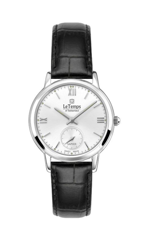 Flat Elegance Lady Damenuhr mit schwarzem Lederarmband – Saphirglas
