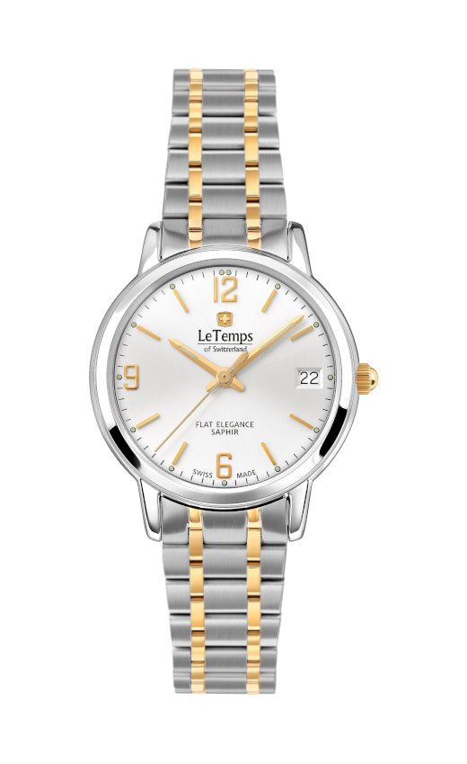 Flat Elegance Lady Damenuhr mit vergoldetem Edelstahlarmband – Saphirglas