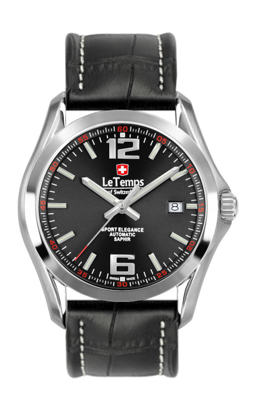 Sport Elegance Gent Automatik Herrenuhr mit silbernem Lederarmband
