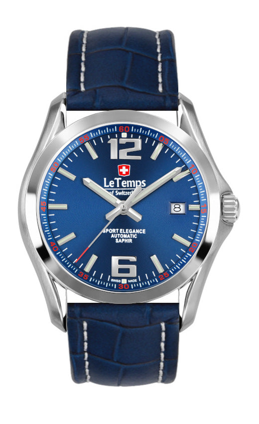 Sport Elegance Gent Automatik Herrenuhr mit dunkelblauem Lederarmband