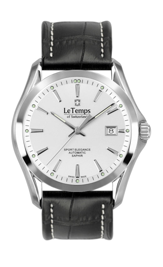 Sport Elegance Gent Automatik Herrenuhr mit silbernem Lederarmband