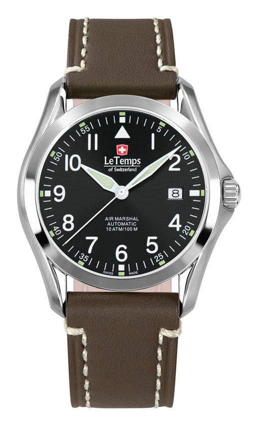 Air Marshal 40 Automatik Unisex Uhr mit weißem Lederarmband – Saphirglas
