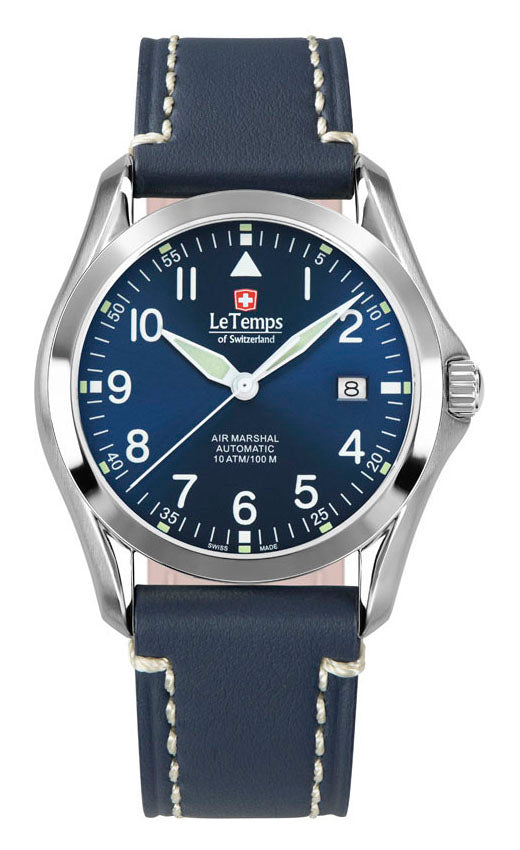 Air Marshal 40 Automatik Unisex Uhr mit dunkelblauem Lederarmband