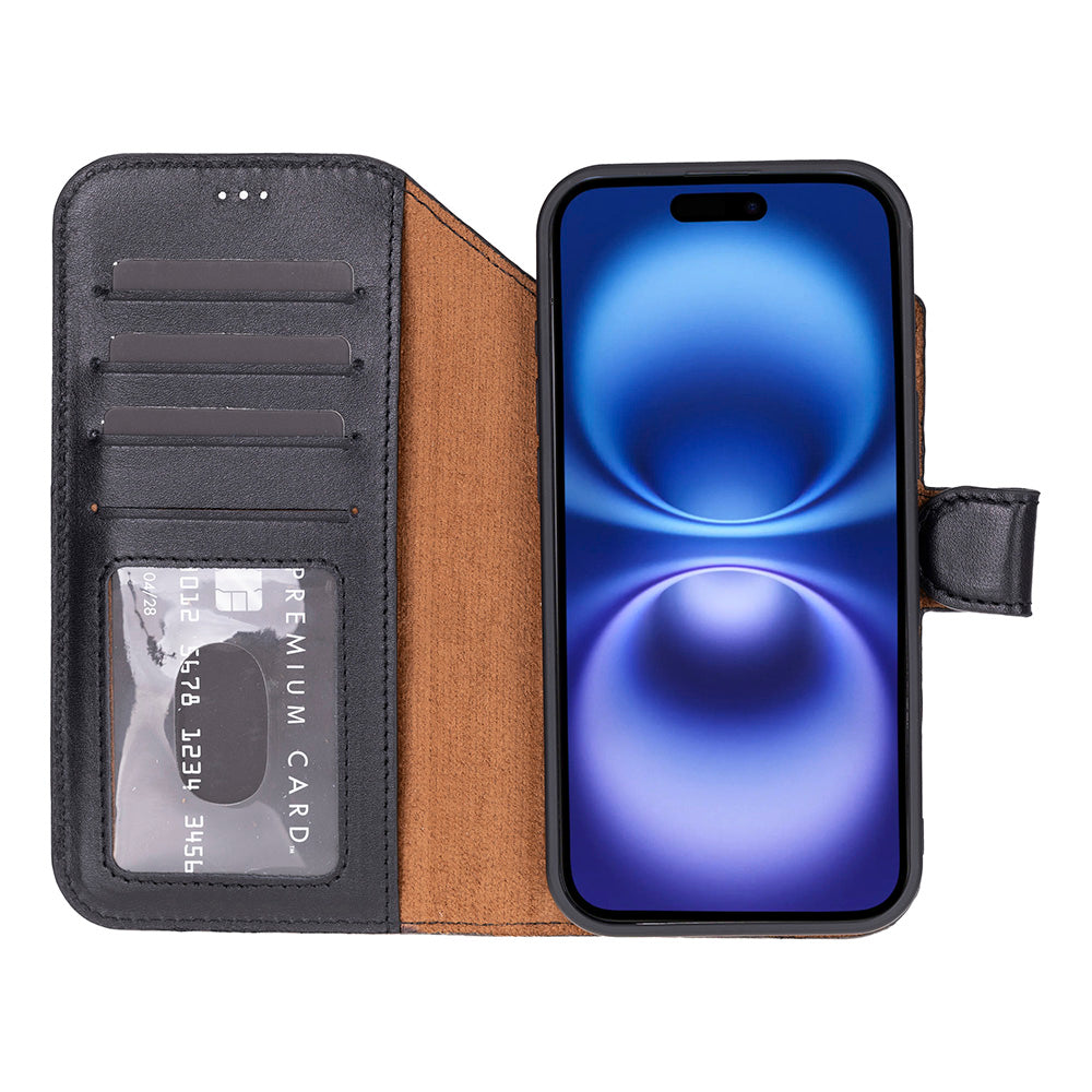 iPhone 17 Air Magic Wallet Echtleder Geldbörsenhülle (Rot, Schwarz, Tan, Rosa, Grau, Blau, Braun,)