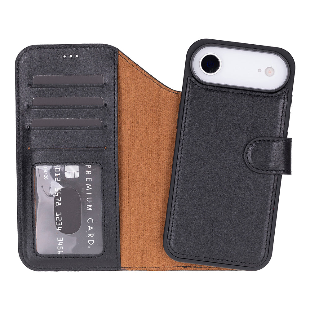 iPhone 17 Air Magic Wallet Echtleder Geldbörsenhülle (Rot, Schwarz, Tan, Rosa, Grau, Blau, Braun,)