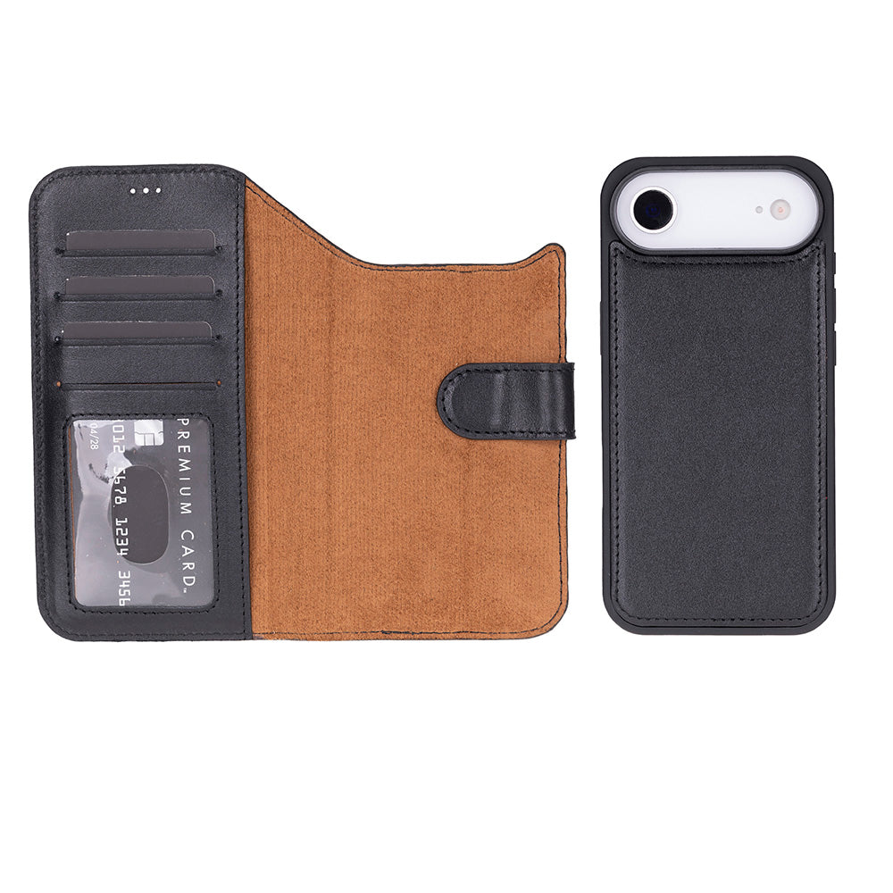 iPhone 17 Air Magic Wallet Echtleder Geldbörsenhülle (Rot, Schwarz, Tan, Rosa, Grau, Blau, Braun,)