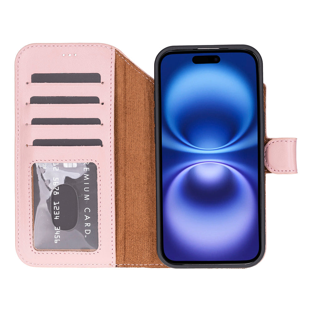 iPhone 17 Air Magic Wallet Echtleder Geldbörsenhülle (Rot, Schwarz, Tan, Rosa, Grau, Blau, Braun,)